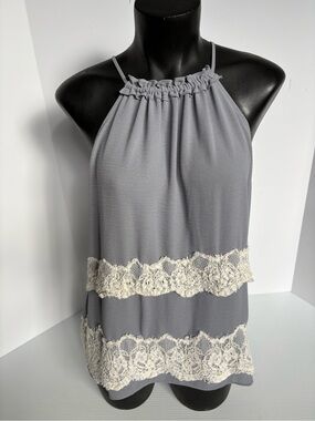LOFT Light Gray Lace-Trim Halter Top